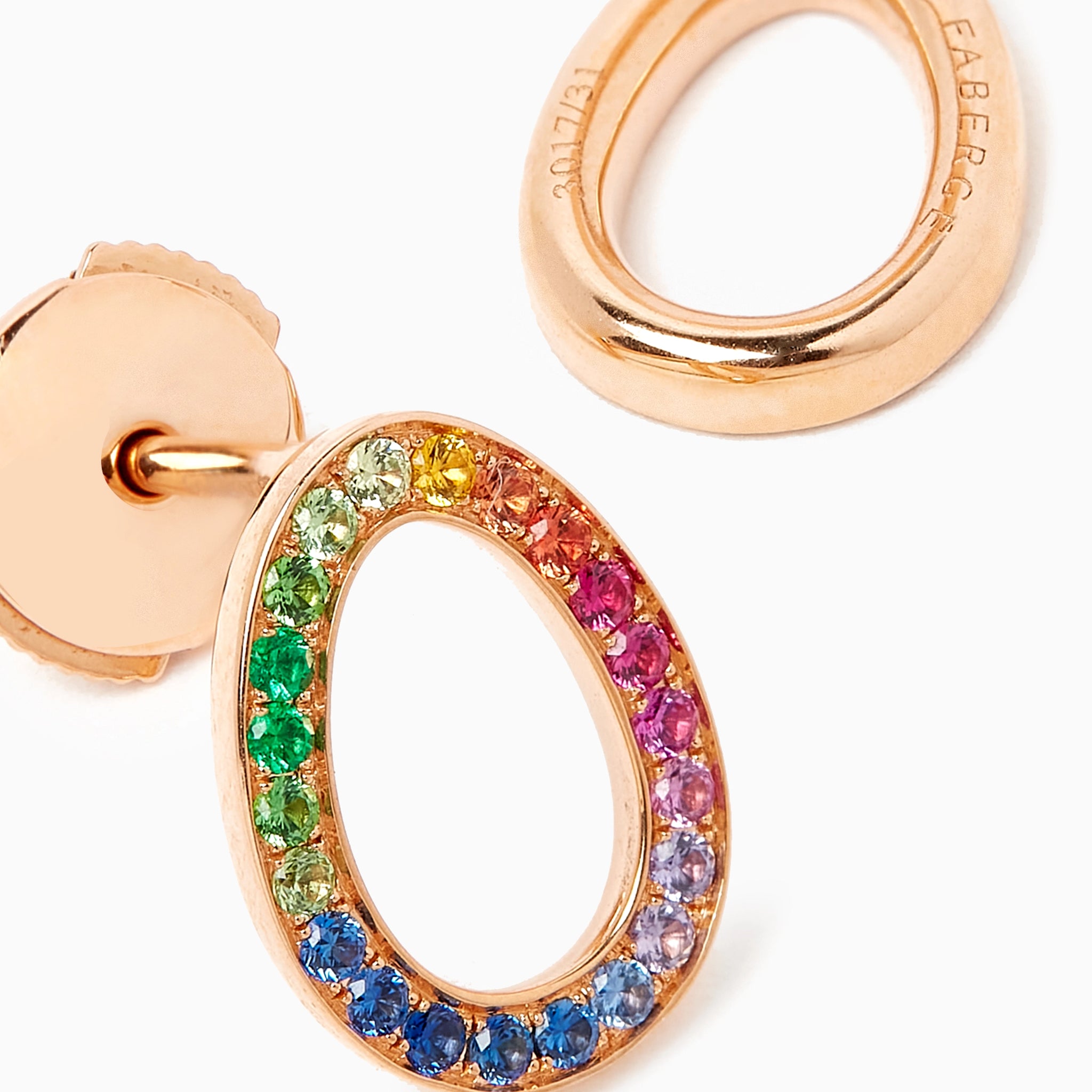 Rose Gold & Rainbow Gemstone Egg Stud Earrings | Fabergé