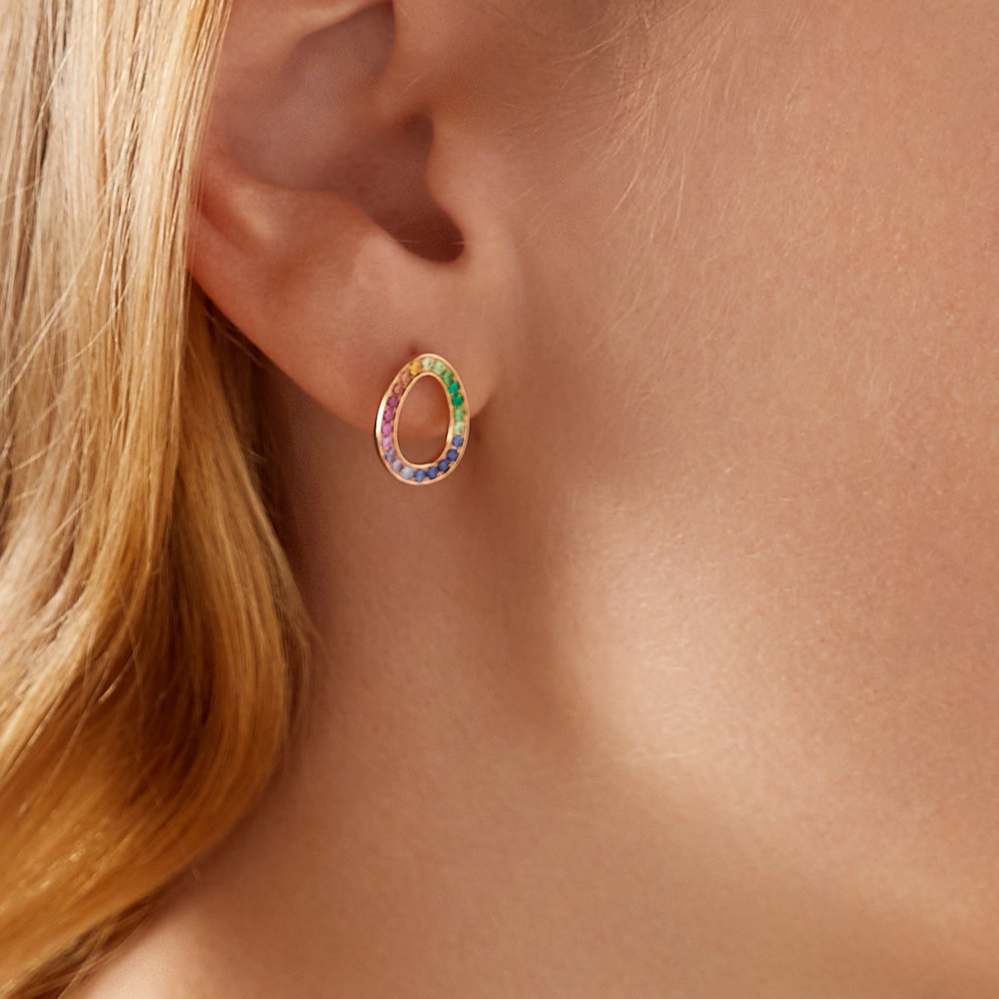Rose Gold & Rainbow Gemstone Egg Stud Earrings | Fabergé