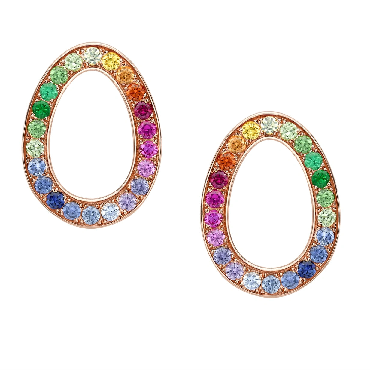 Rose Gold & Rainbow Gemstone Egg Stud Earrings | Fabergé
