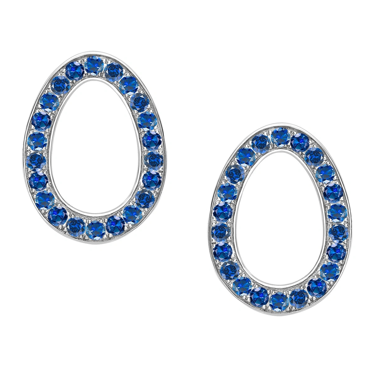 White Gold Blue Sapphire Egg Stud Earrings | Fabergé