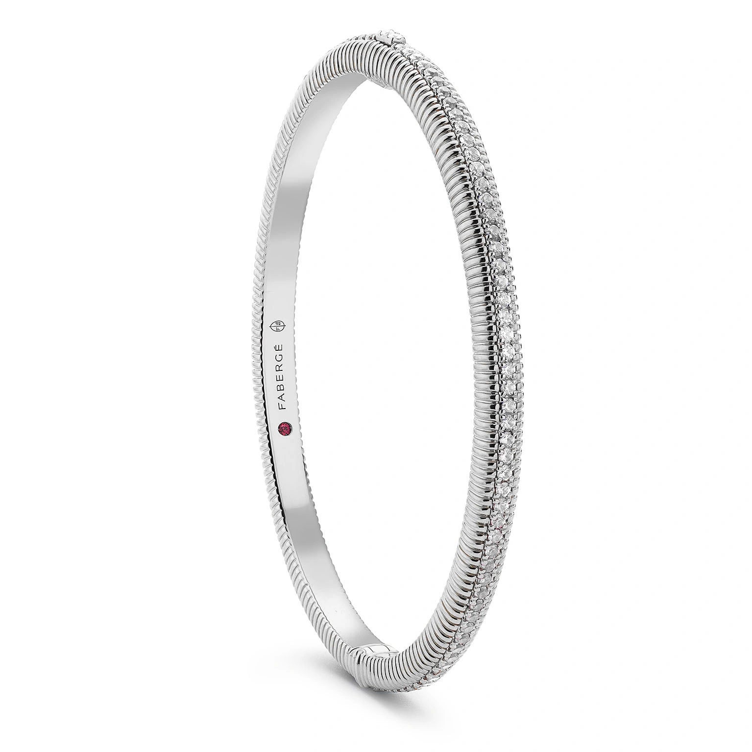 White Gold and Diamond Hinged Fluted Bracelet | Fabergé