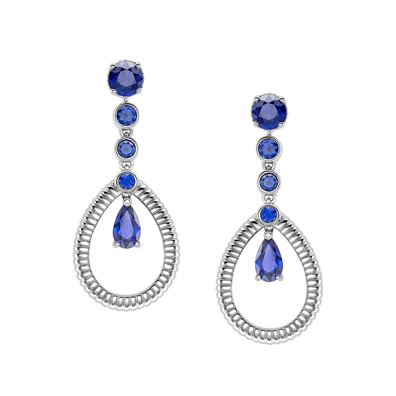 White Gold Blue Sapphire Fluted Teardrop Earrings | Fabergé