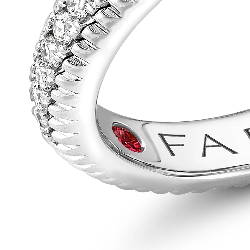 White Gold Emerald Fluted Ring with Diamond Shoulders | Fabergé