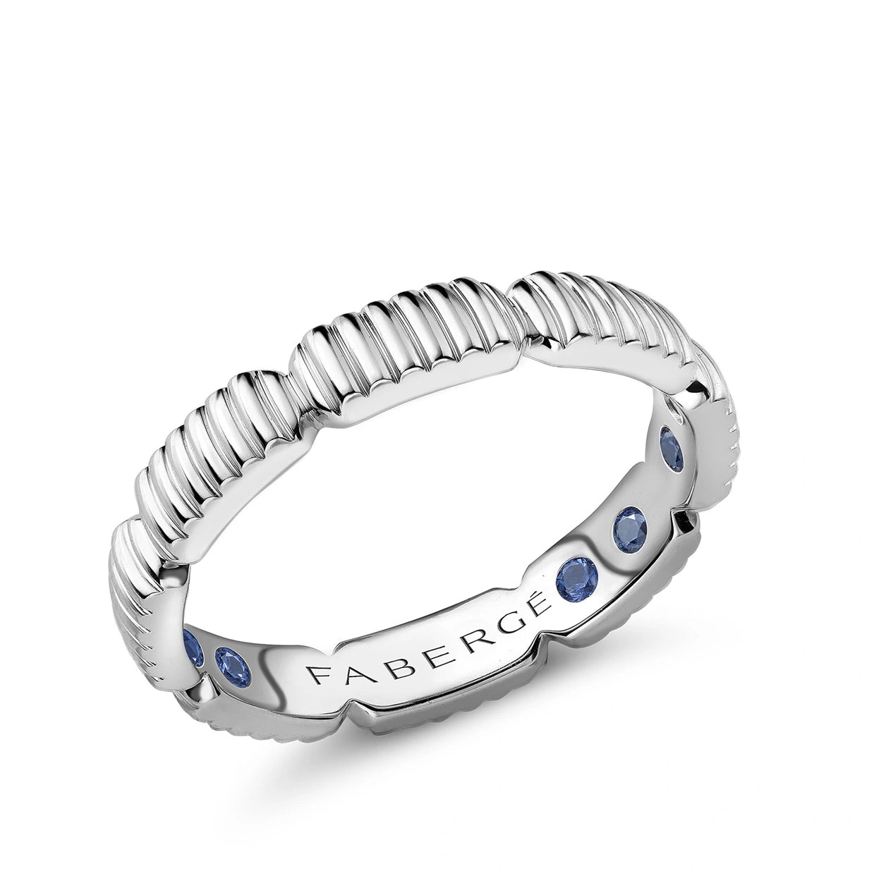 White Gold Fluted Gemsation Ring with Hidden Sapphires | Fabergé