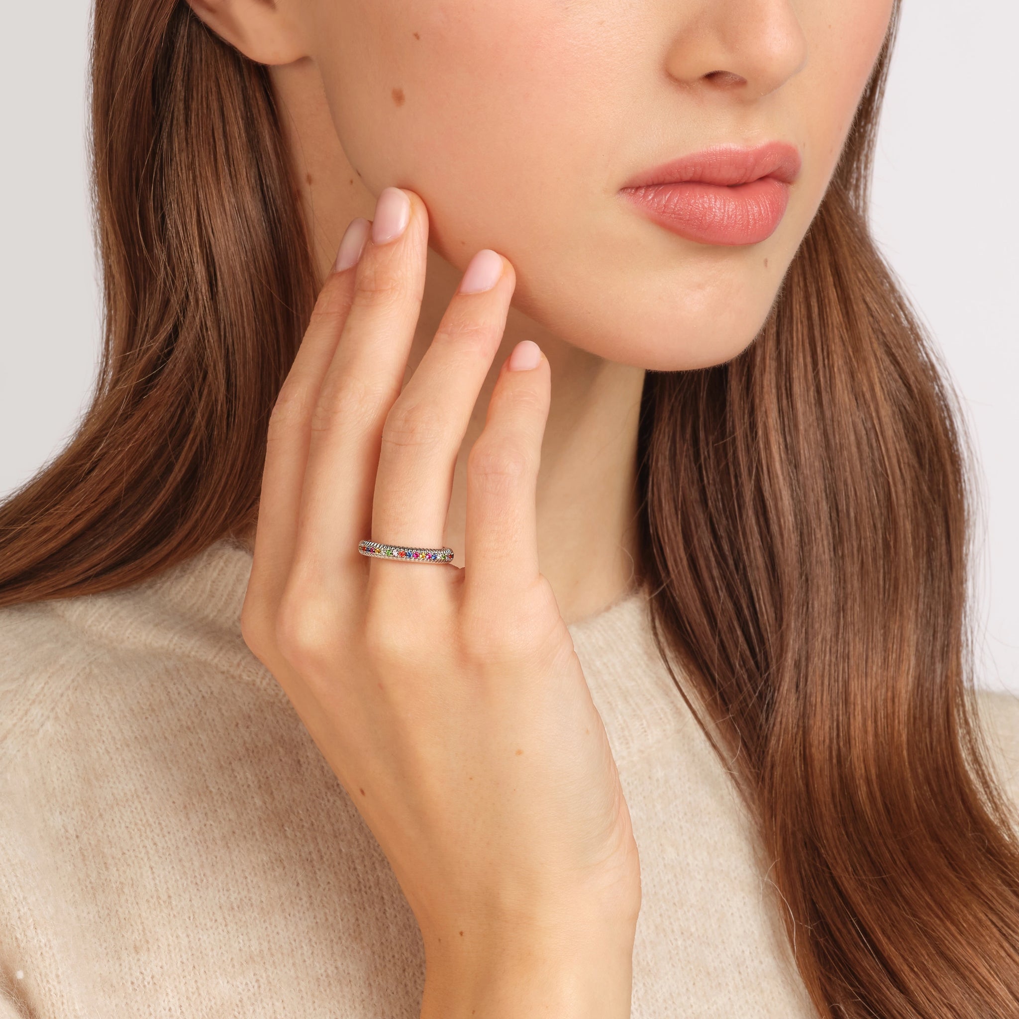 White Gold Multicoloured Gemstone Fluted Eternity Ring | Fabergé