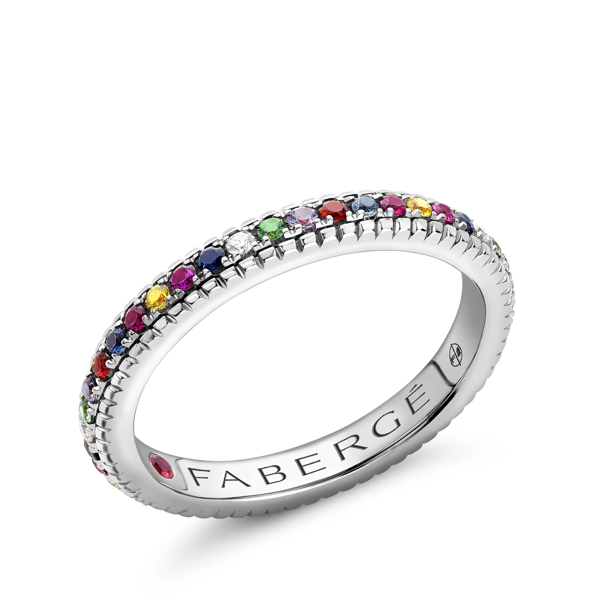 White Gold Multicoloured Gemstone Fluted Eternity Ring | Fabergé
