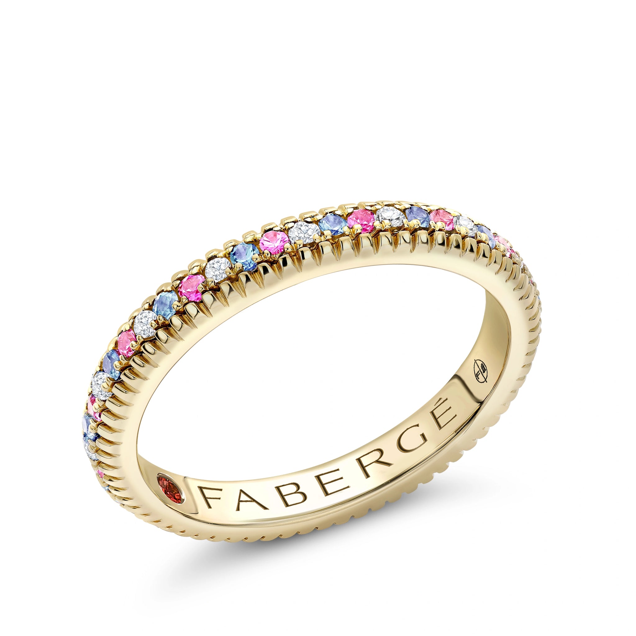Yellow Gold Diamond & Sapphire Trans Flag Fluted Eternity Ring | Fabergé