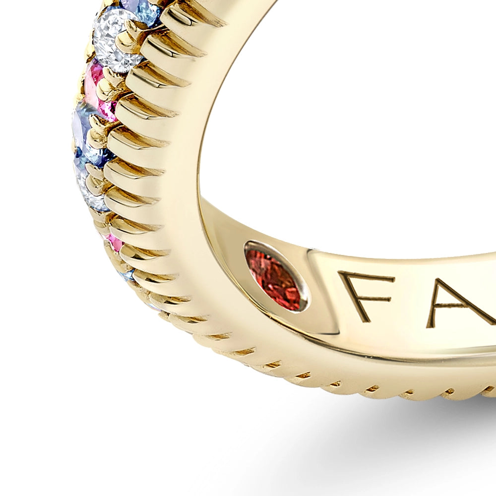 Yellow Gold Diamond & Sapphire Trans Flag Fluted Eternity Ring | Fabergé