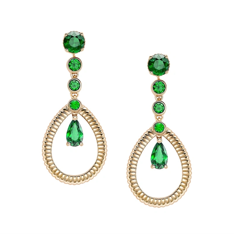 Yellow Gold Emerald Fluted Teardrop Earrings | Fabergé