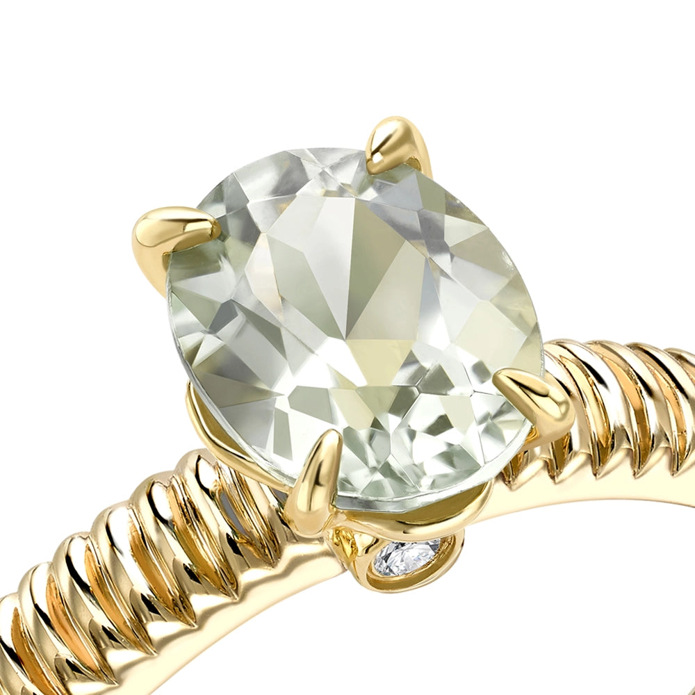 Yellow Gold Oval Green Tourmaline Fluted Ring | Fabergé