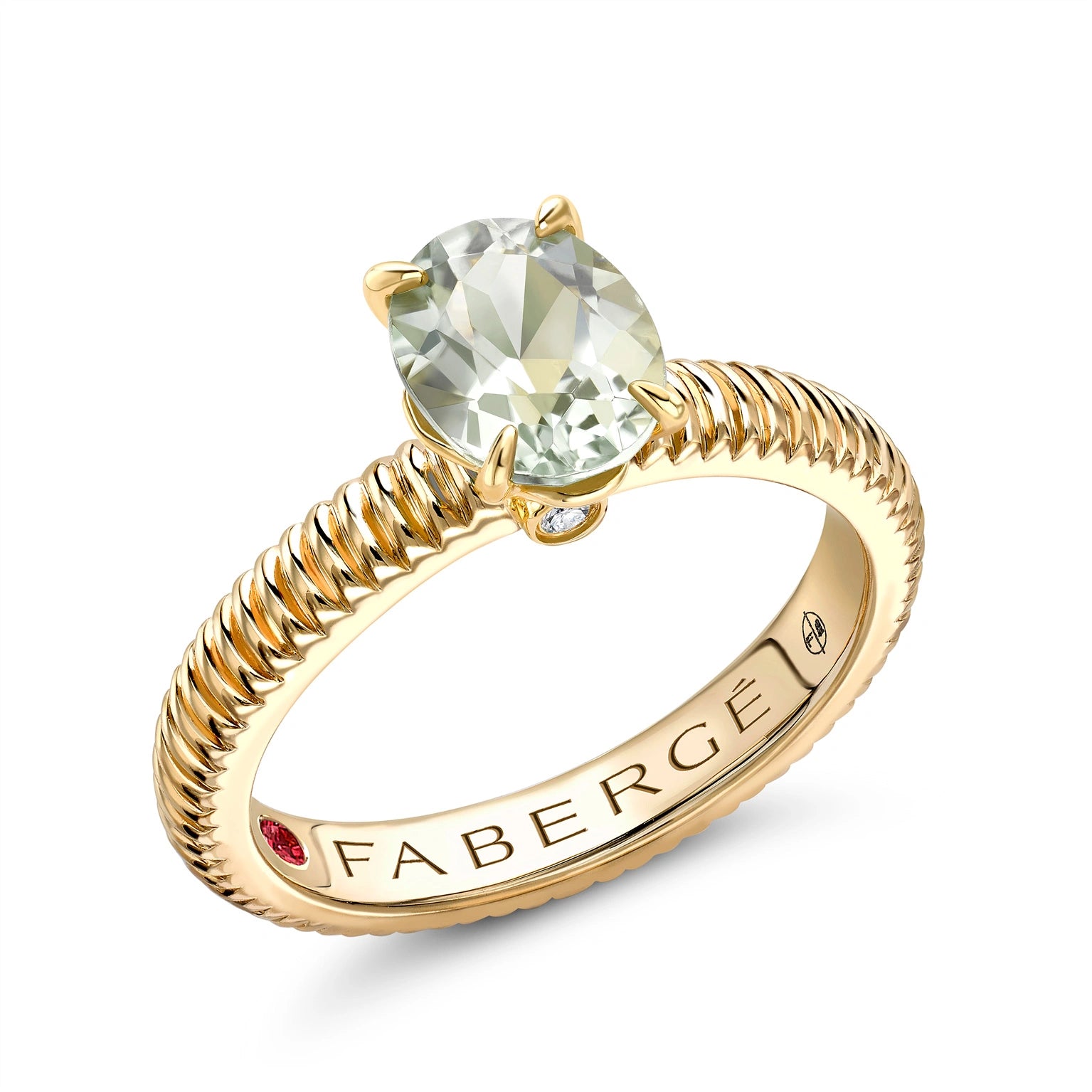 Yellow Gold Oval Green Tourmaline Fluted Ring | Fabergé