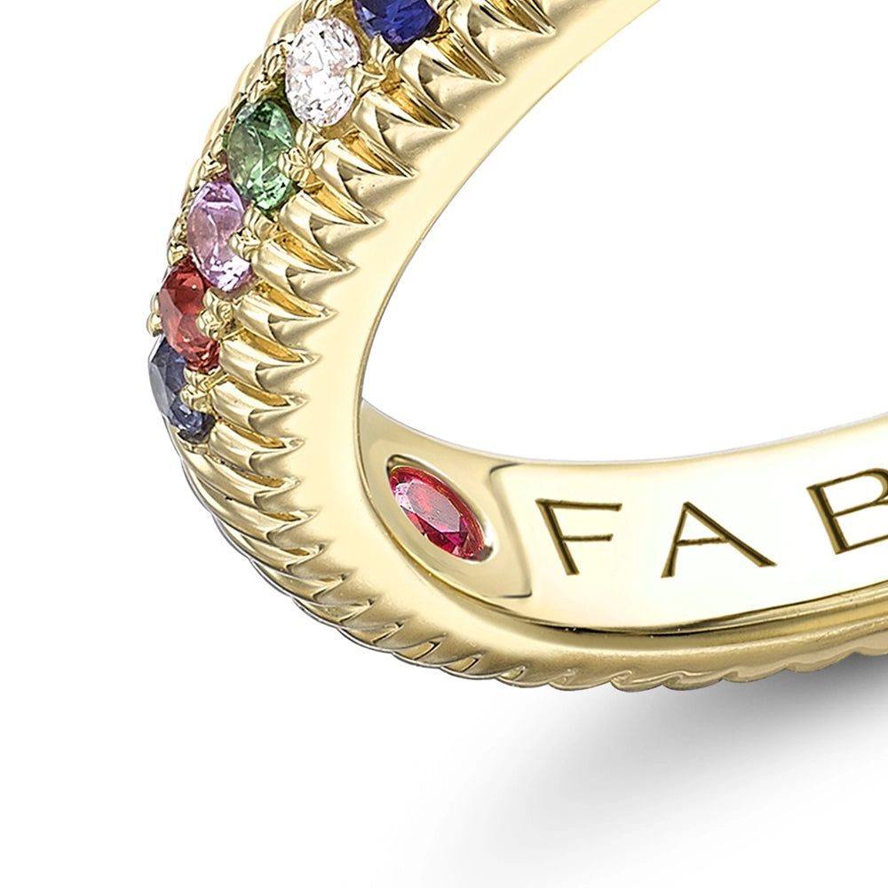 Colours of Love Yellow Gold Oval Yellow Sapphire Fluted Ring with Multicoloured Gemstone Shoulders