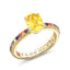Colours of Love Yellow Gold Oval Yellow Sapphire Fluted Ring with Multicoloured Gemstone Shoulders