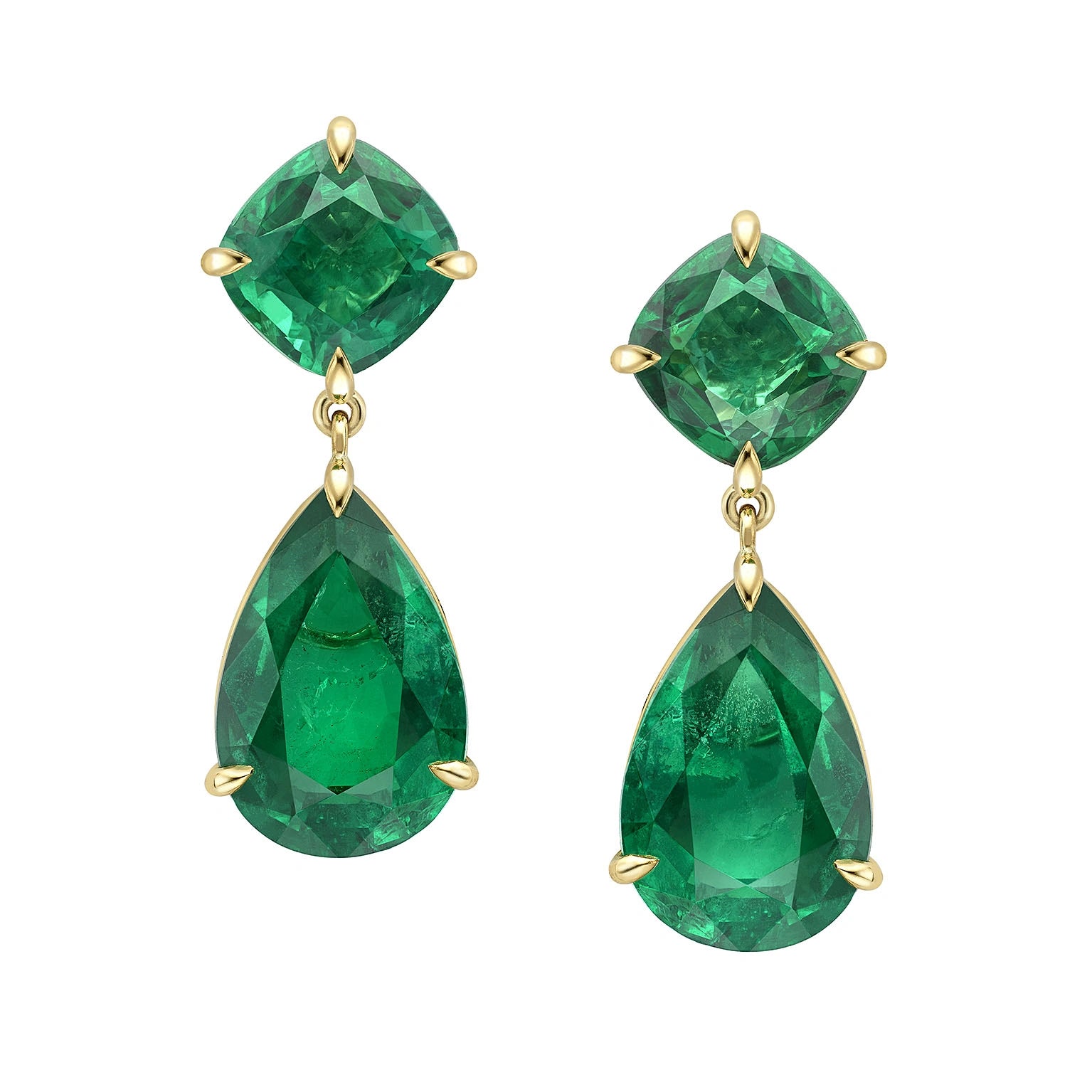 Yellow Gold Pear Shaped Emerald Drop Earrings | Fabergé