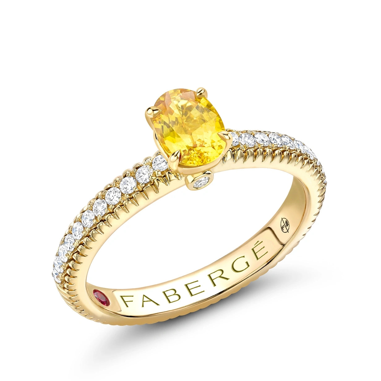 Yellow Gold Yellow Sapphire Fluted Ring with Diamond Shoulders | Fabergé