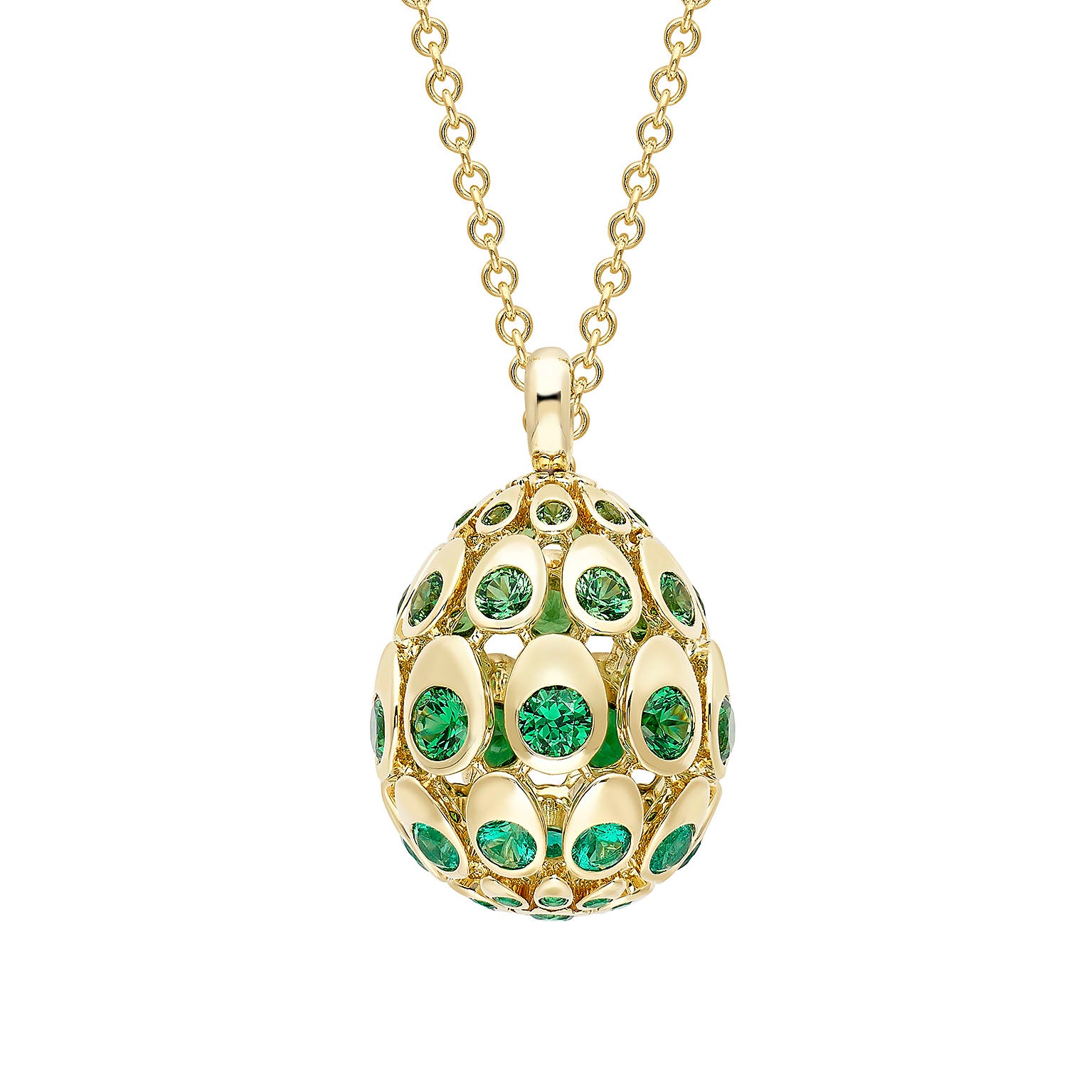 Cosmic Curve Emerald and Tsavorite Egg Pendant