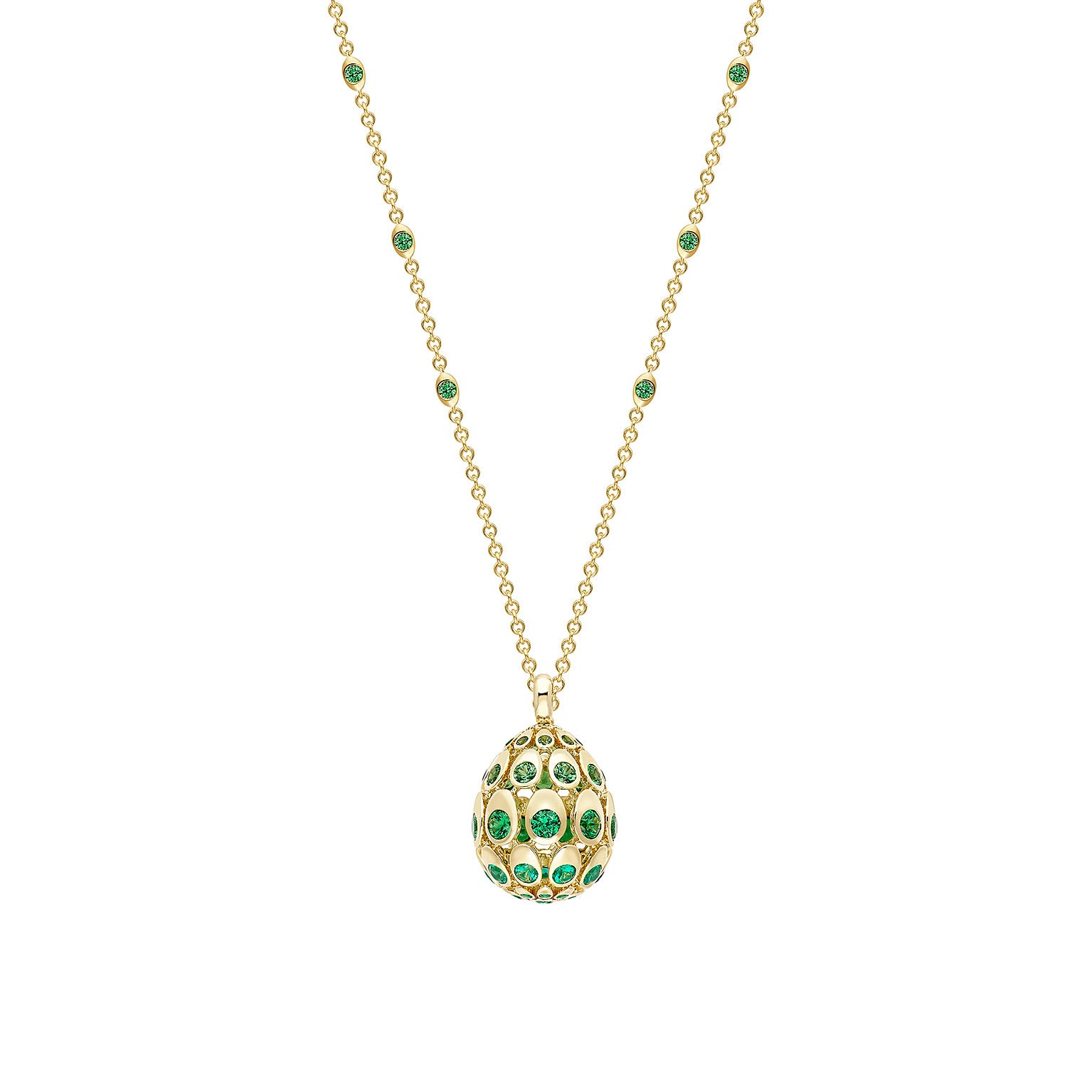Cosmic Curve Emerald and Tsavorite Egg Pendant