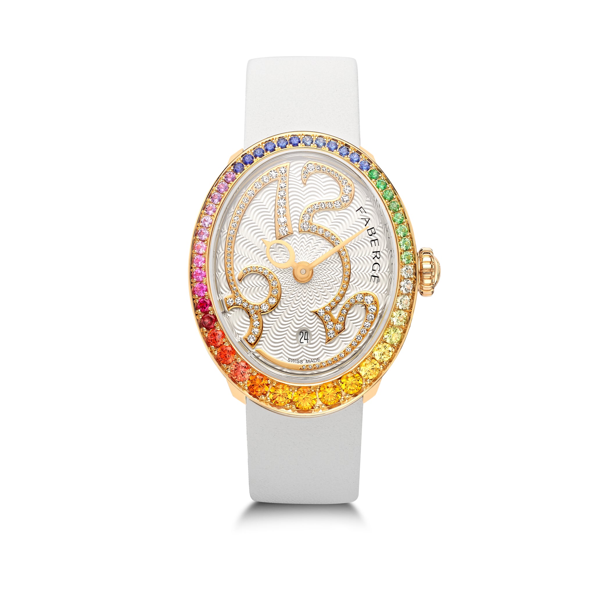 Eggsistence Diamonds Set Numerals & Rainbow Sapphires Watch