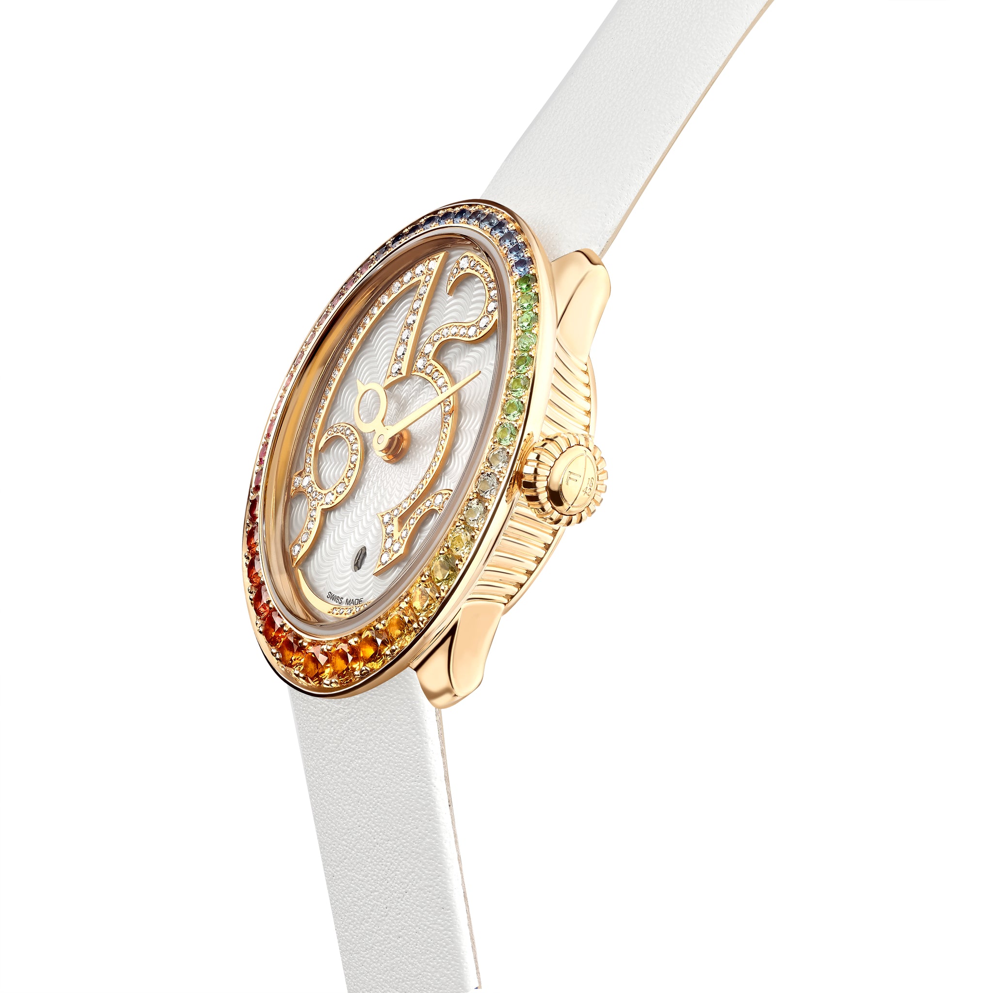 Eggsistence Diamonds Set Numerals & Rainbow Sapphires Watch