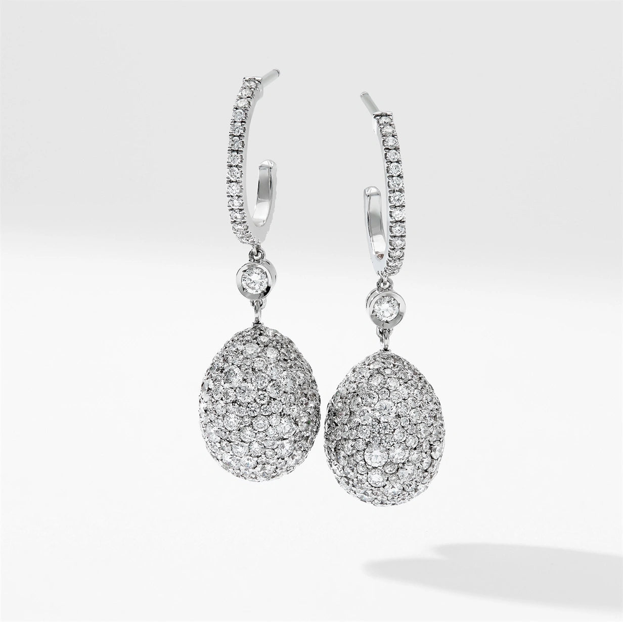White Gold Diamond Egg Drop Earrings | Fabergé