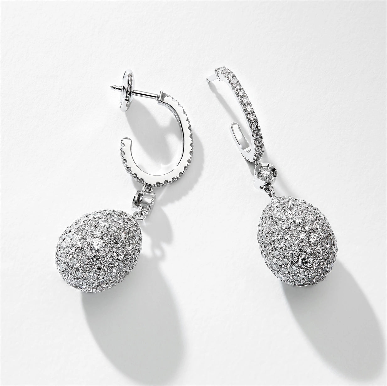 White Gold Diamond Egg Drop Earrings | Fabergé