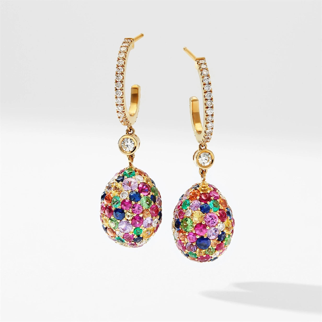 Yellow Gold Multicoloured Gemstone Egg Drop Earrings | Fabergé