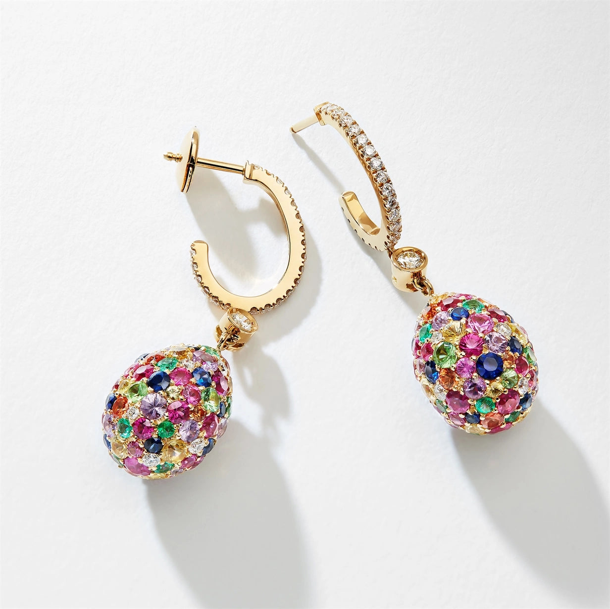 Yellow Gold Multicoloured Gemstone Egg Drop Earrings | Fabergé