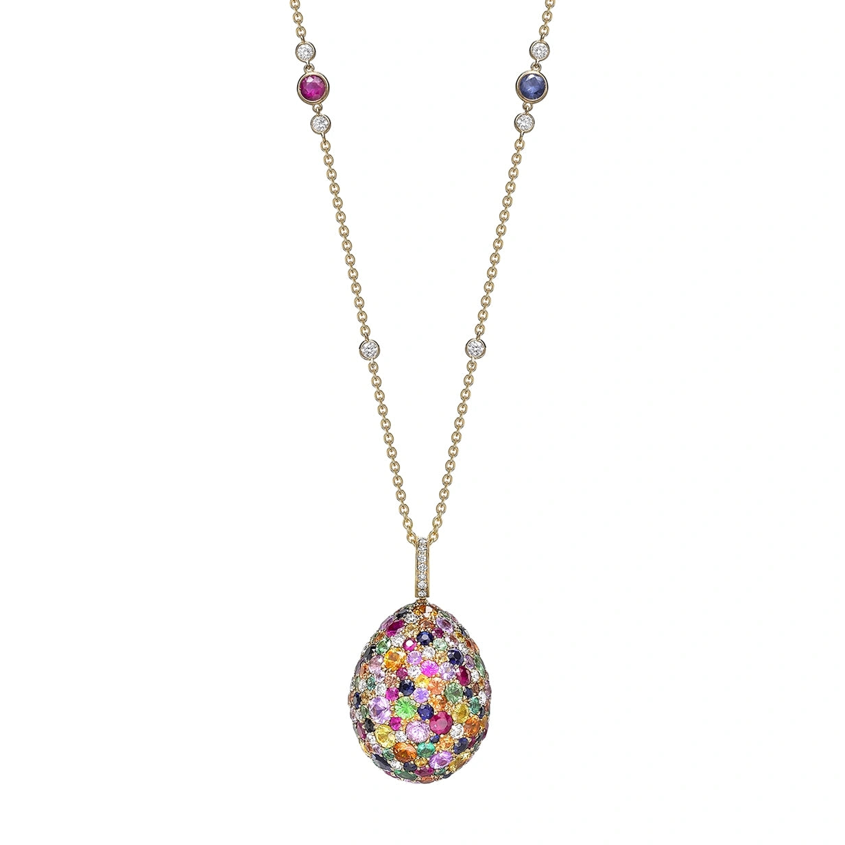Yellow Gold Multicoloured Sapphire, Ruby, Emerald & Tsavorite Egg Pendant | Fabergé