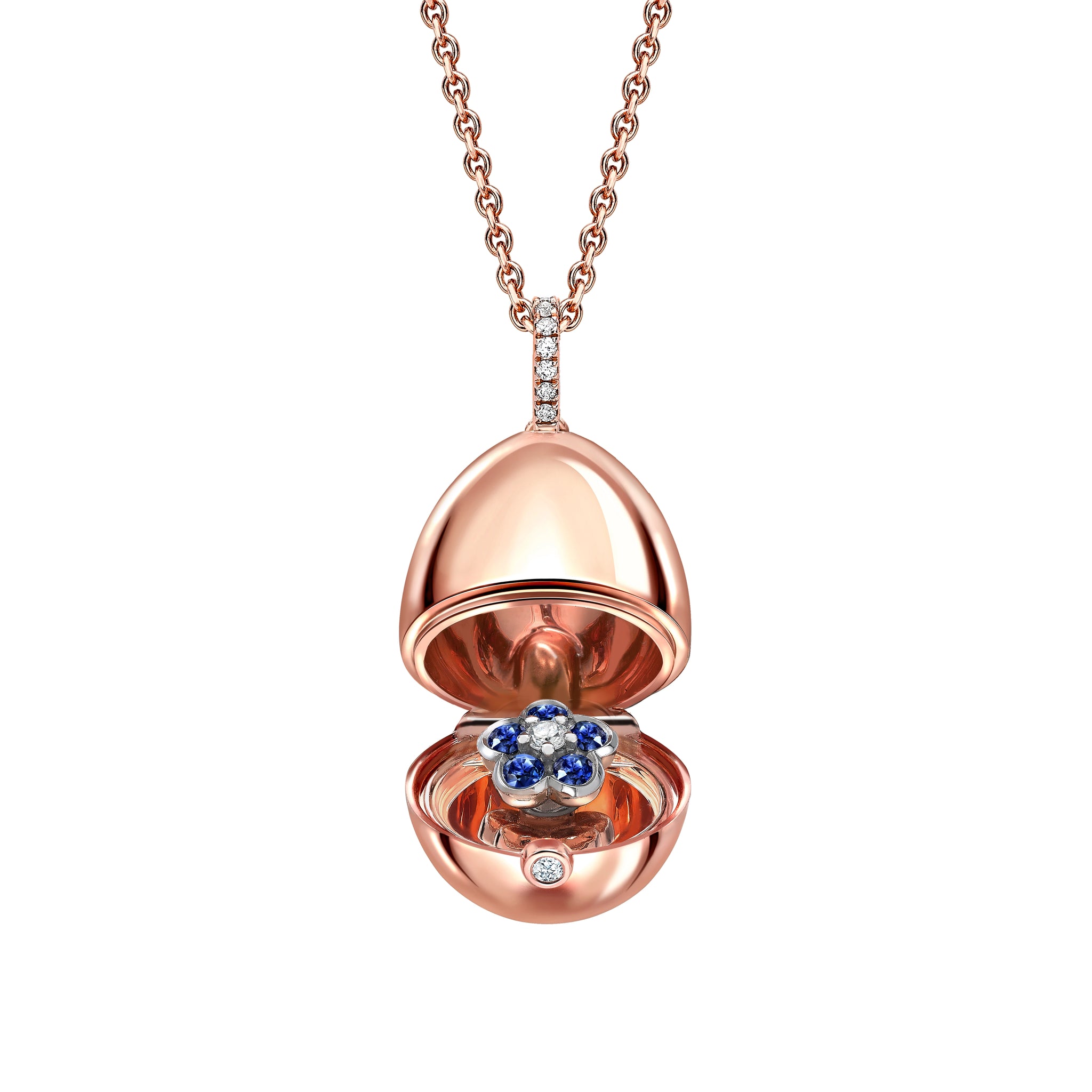 Rose Gold Blue Sapphire Forget Me Not Surprise Locket | Fabergé