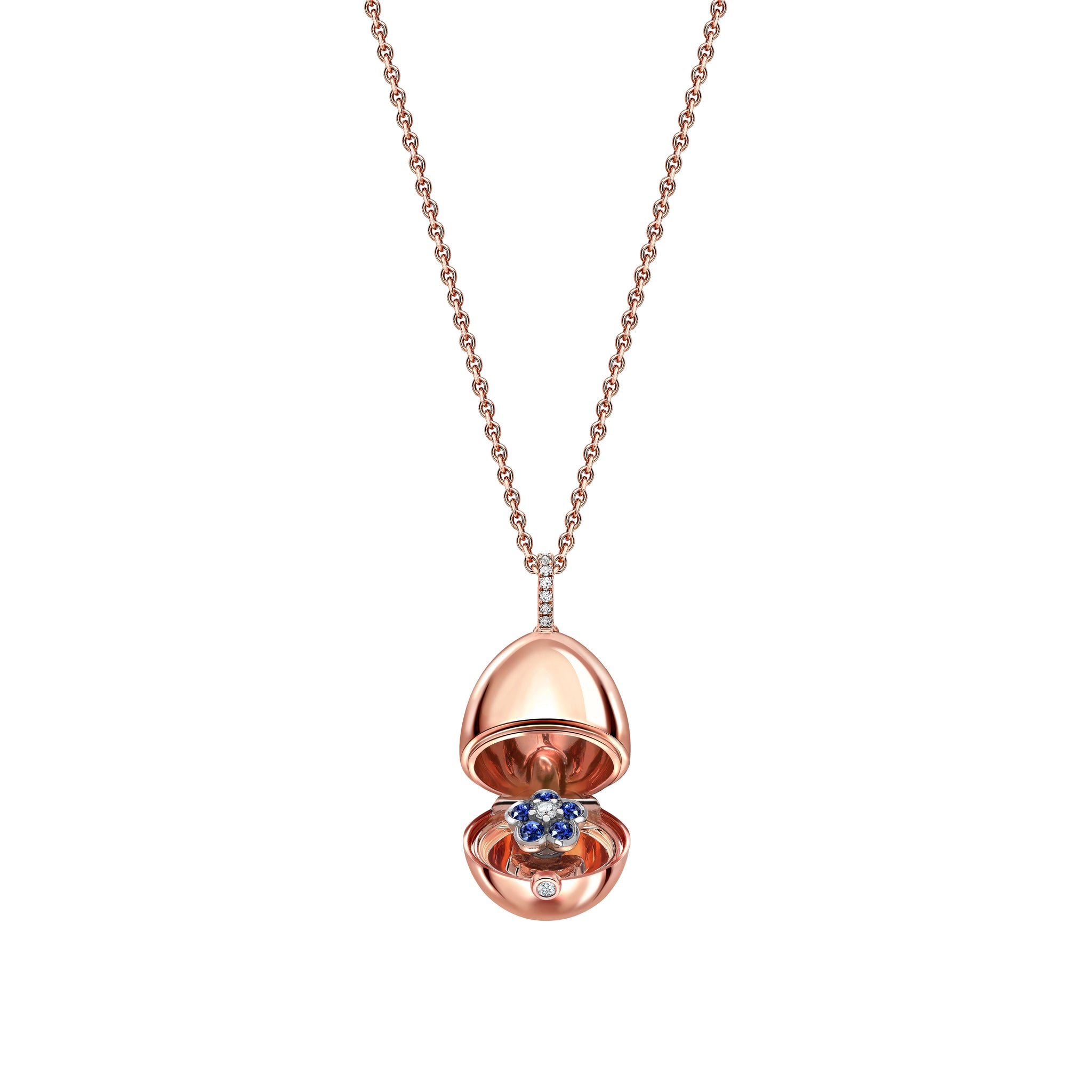 Rose Gold Blue Sapphire Forget Me Not Surprise Locket | Fabergé