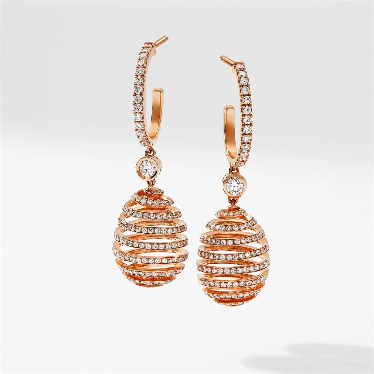 Rose Gold Diamond Pavé Spiral Egg Drop Earrings | Fabergé