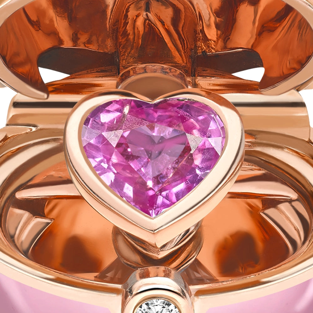 Rose Gold, Diamond & Pink Sapphire Heart Surprise Locket with Pink Lacquer | Fabergé
