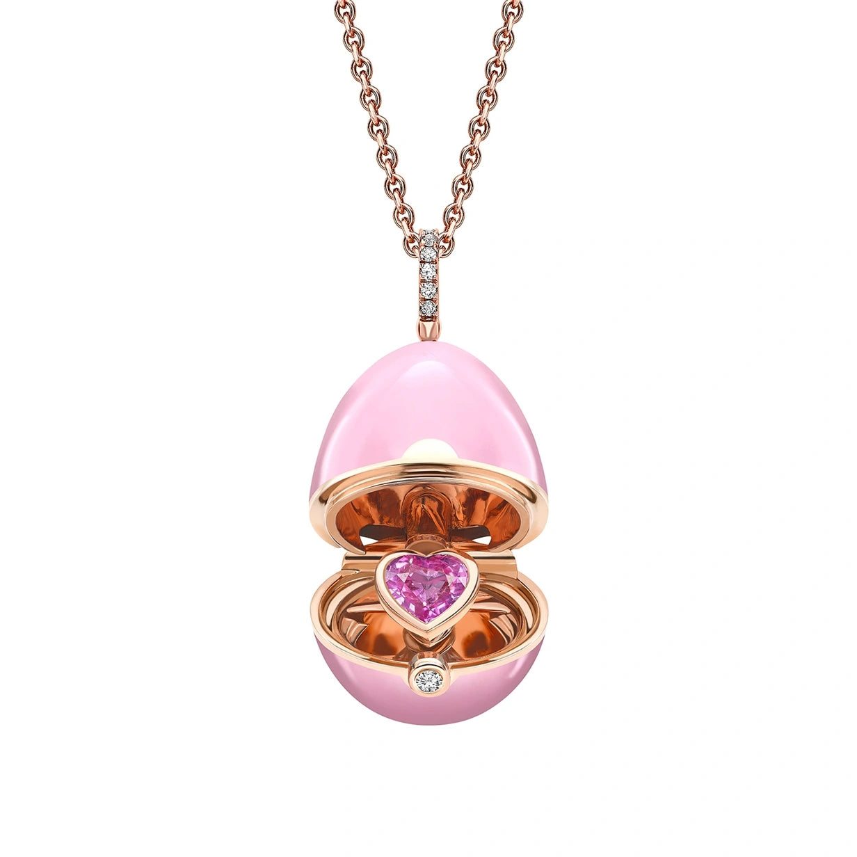 Rose Gold, Diamond & Pink Sapphire Heart Surprise Locket with Pink Lacquer | Fabergé