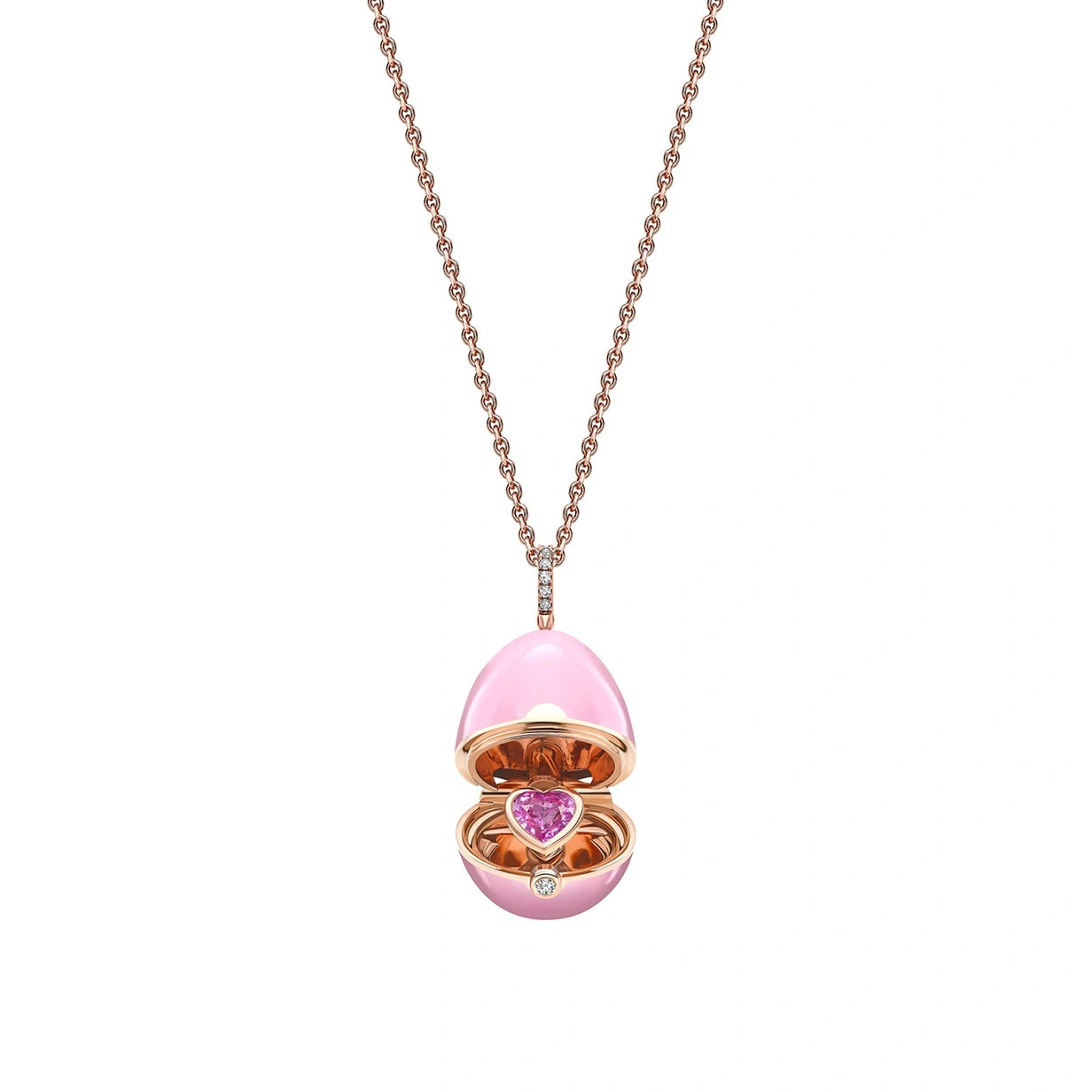 Rose Gold, Diamond & Pink Sapphire Heart Surprise Locket with Pink Lacquer | Fabergé