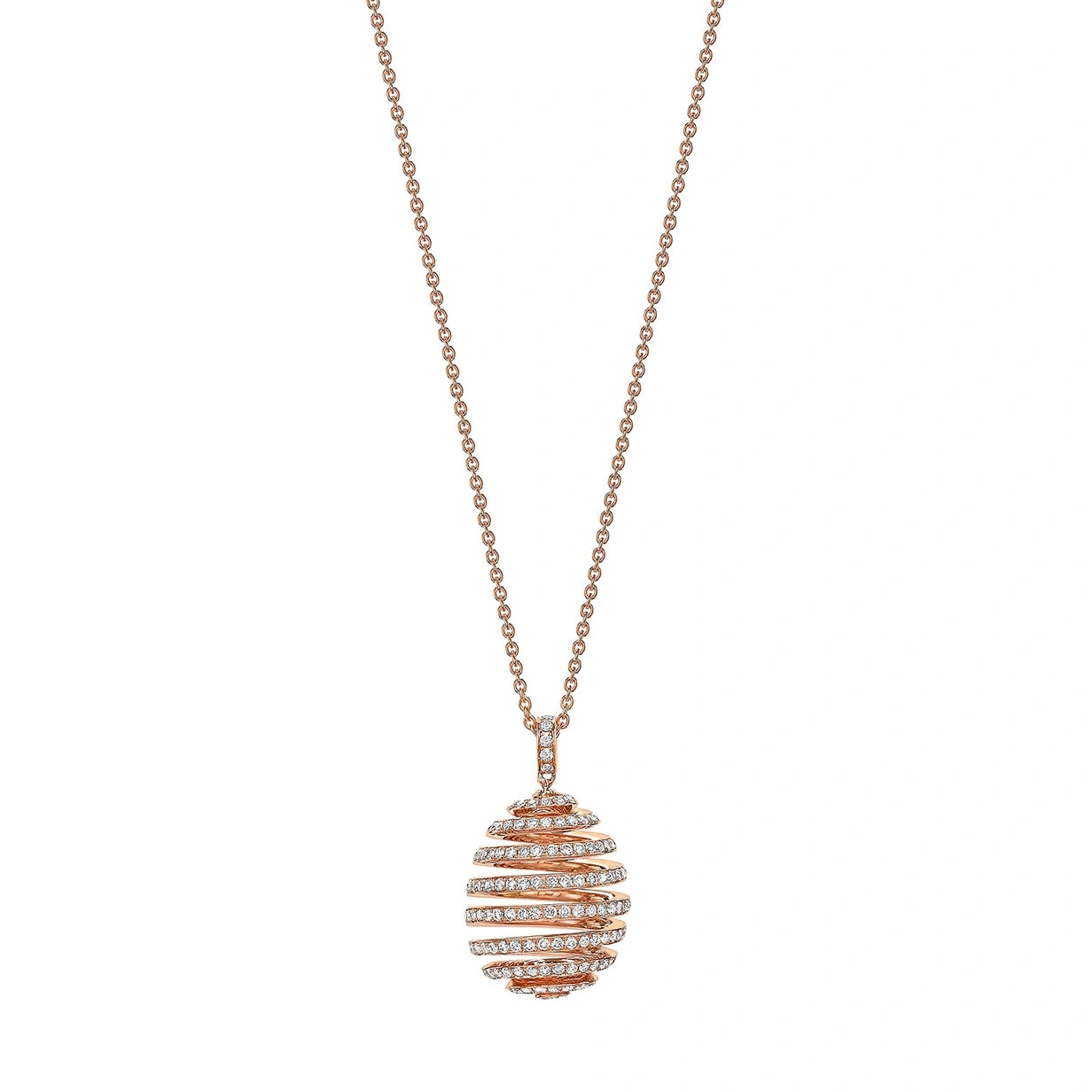 Fabergé Essence Rose Gold Diamond Ruby Spiral Egg Pendant