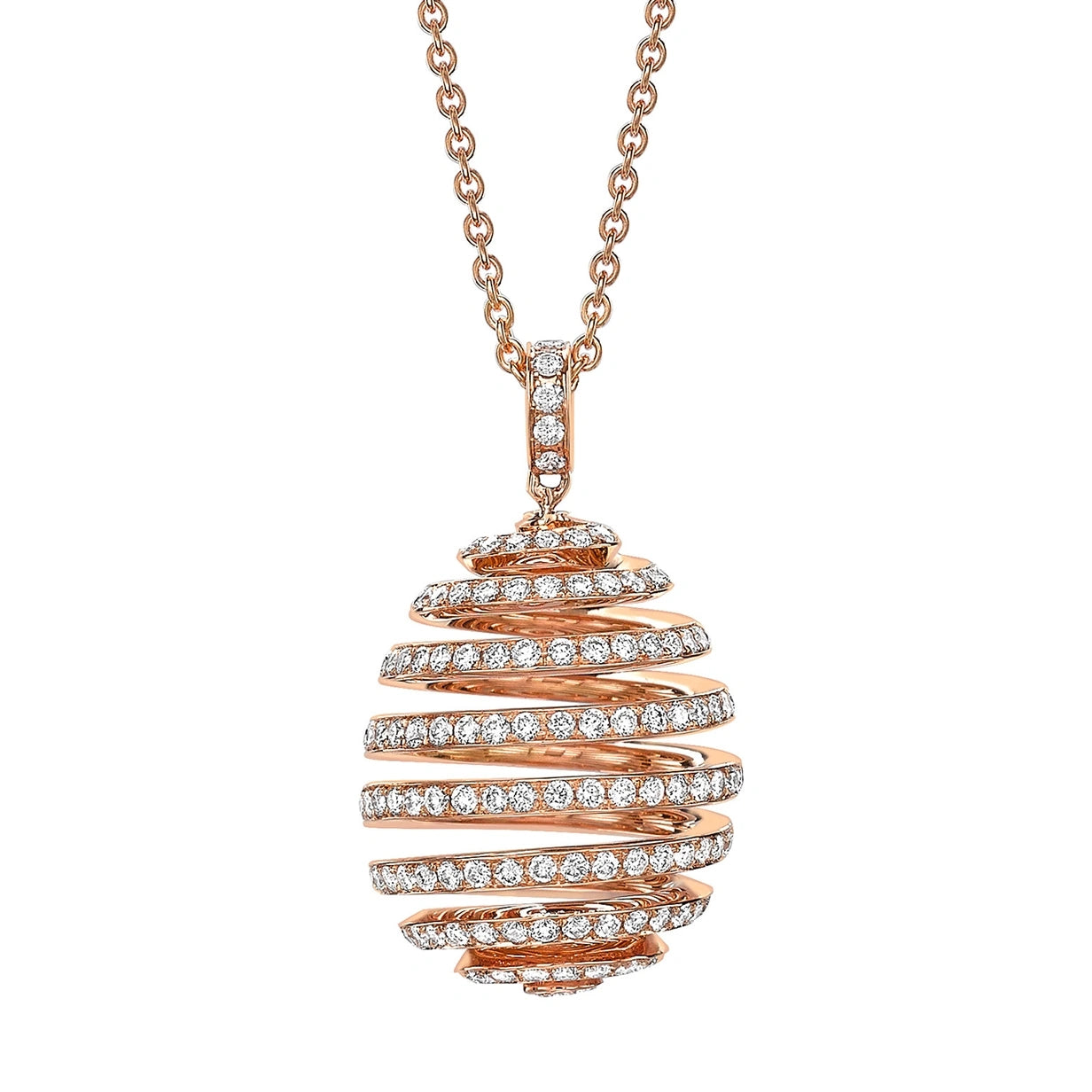 Fabergé Essence Rose Gold Diamond Ruby Spiral Egg Pendant