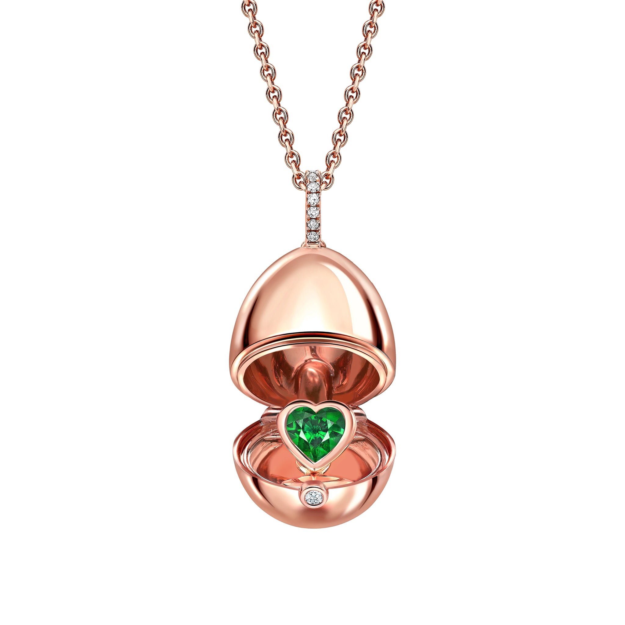 Rose Gold Emerald Heart Surprise Locket | Fabergé