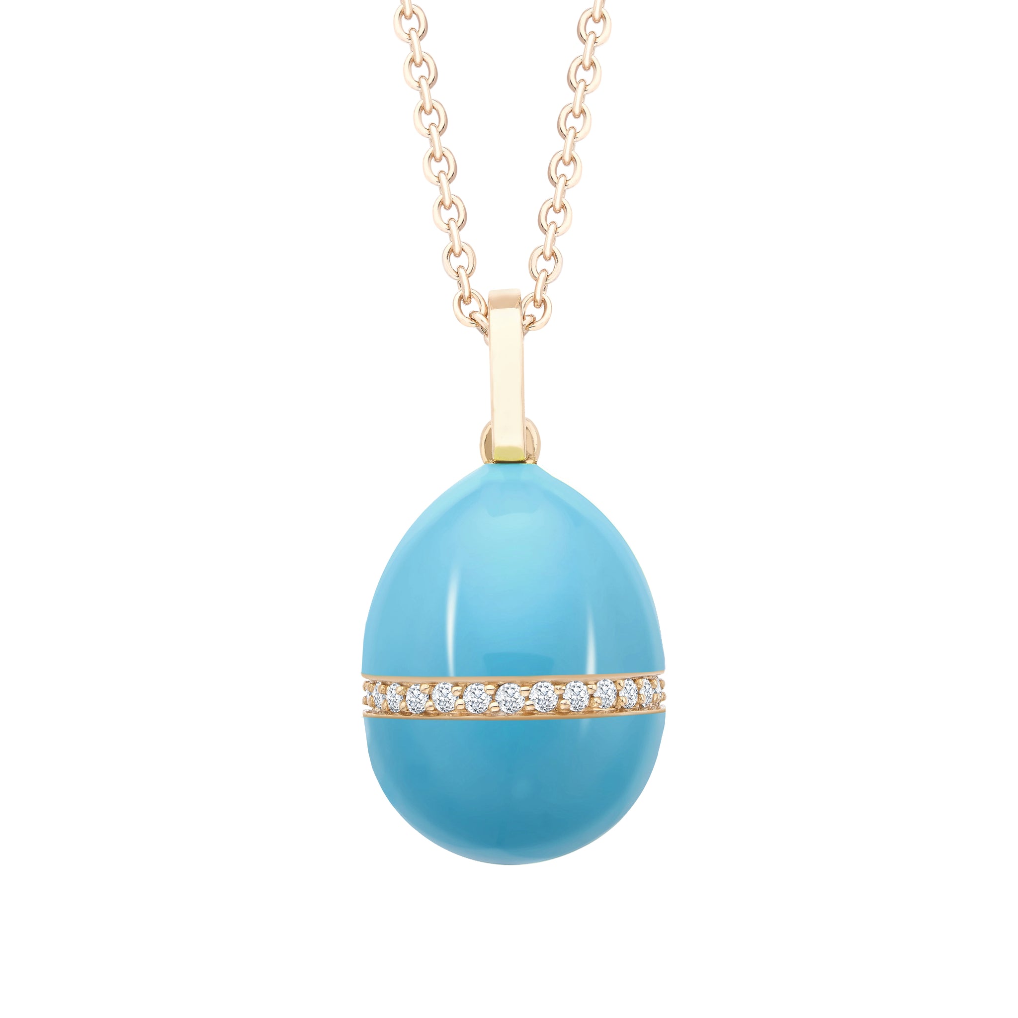 Rose Gold Neon Blue Egg Pendant with Diamond Belt | Fabergé