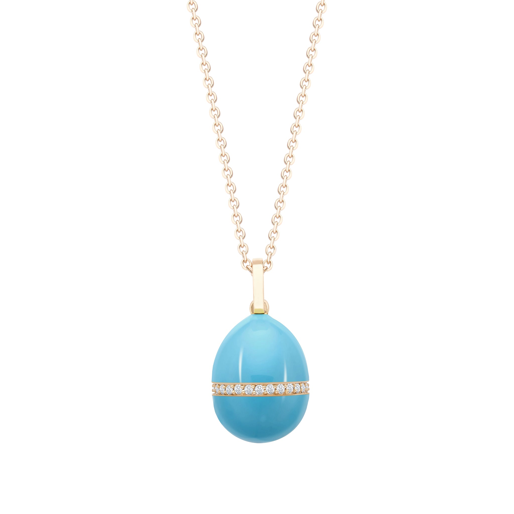Rose Gold Neon Blue Egg Pendant with Diamond Belt | Fabergé