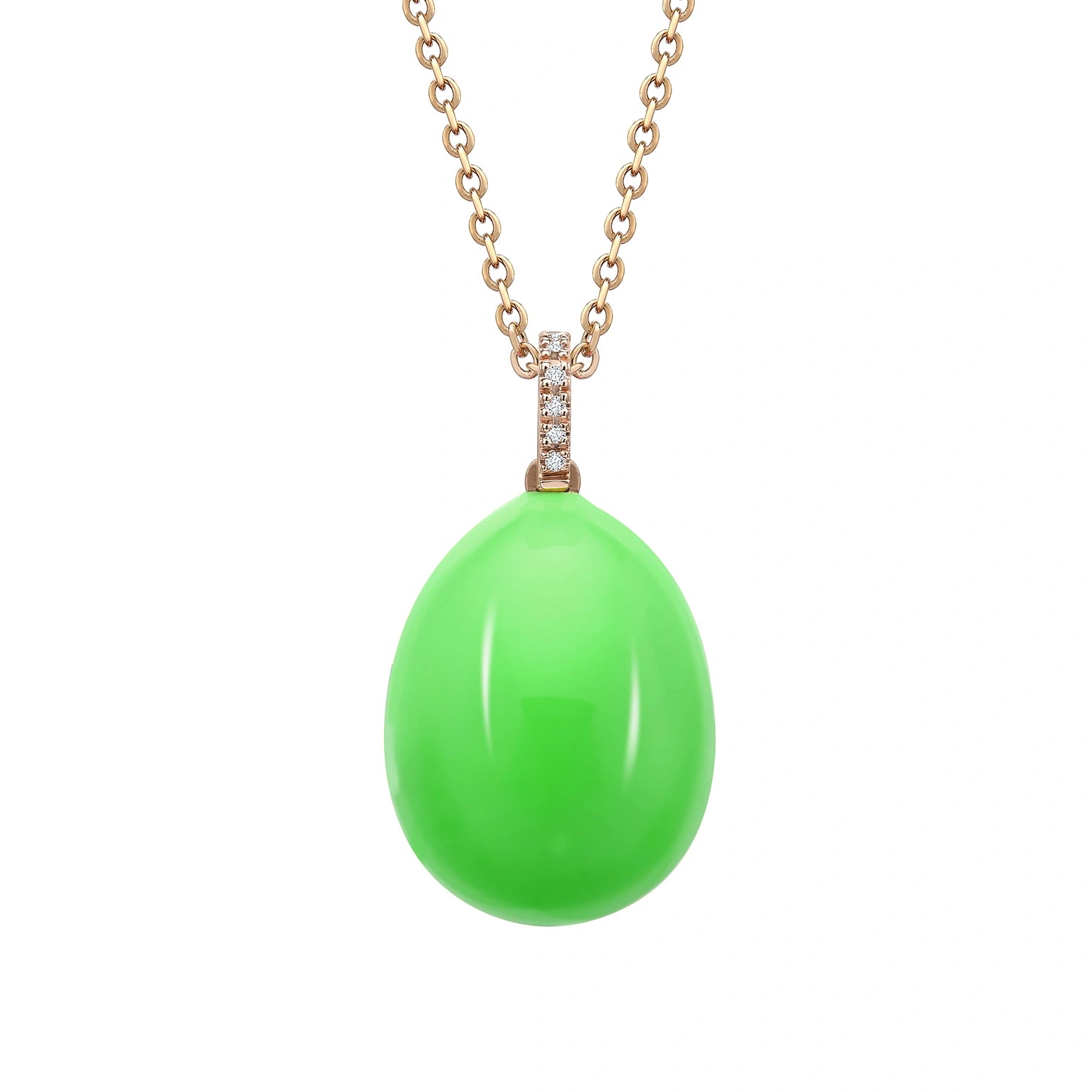 Rose Gold Neon Green Egg Pendant with Diamond Bail | Fabergé