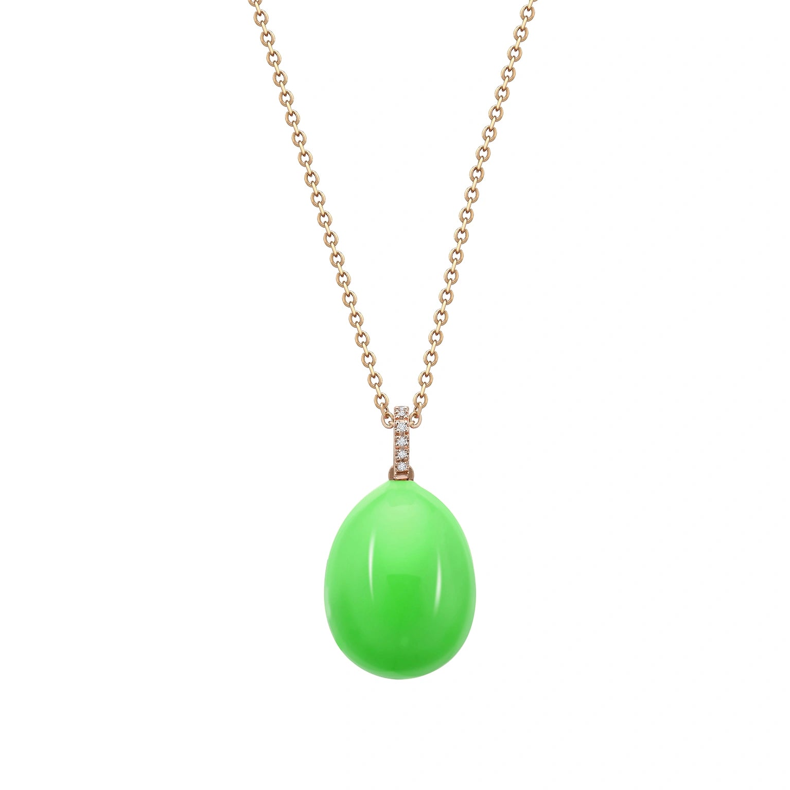 Rose Gold Neon Green Egg Pendant with Diamond Bail | Fabergé