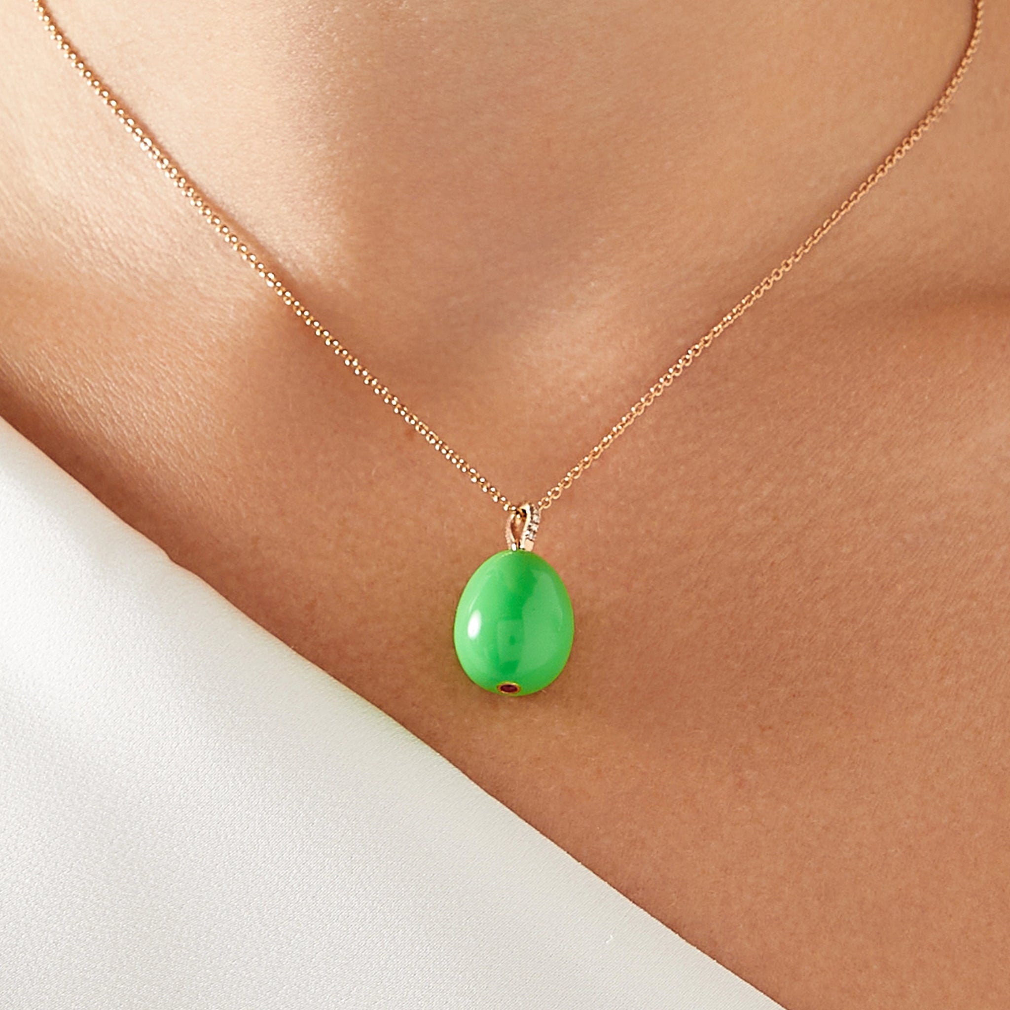Rose Gold Neon Green Egg Pendant with Diamond Bail | Fabergé