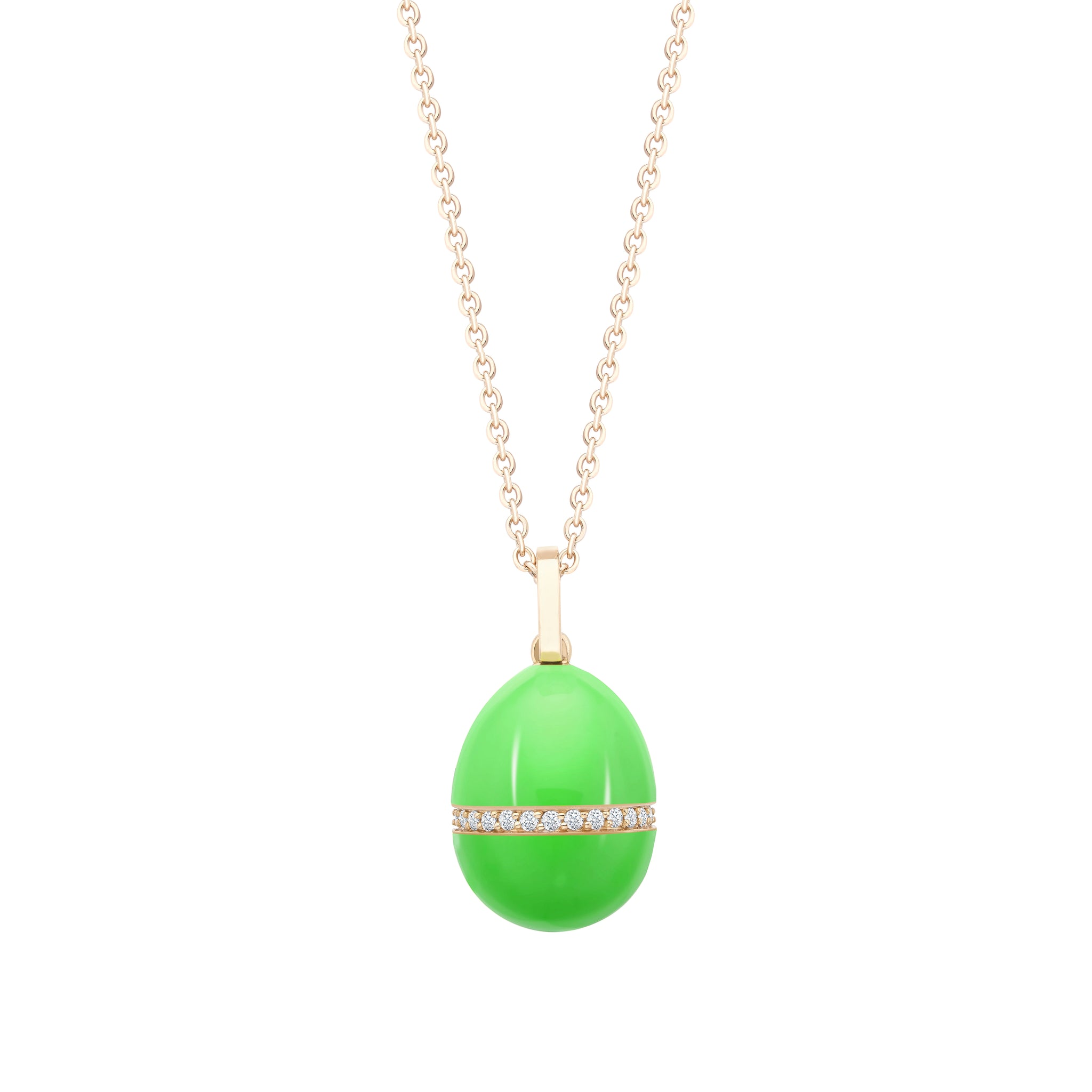 Rose Gold Neon Green Egg Pendant with Diamond Belt | Fabergé