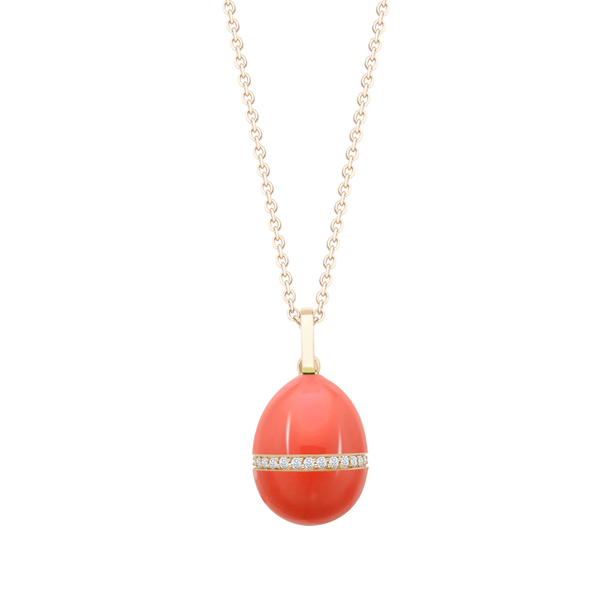 Rose Gold Neon Orange Egg Pendant with Diamond Belt | Fabergé