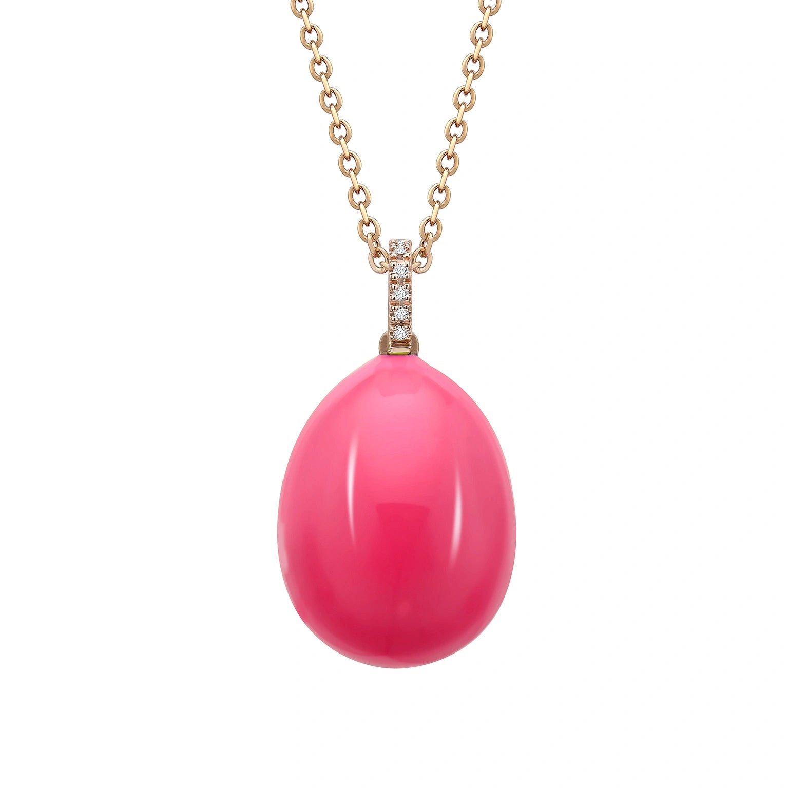 Rose Gold Neon Pink Egg Pendant with Diamond Bail | Fabergé