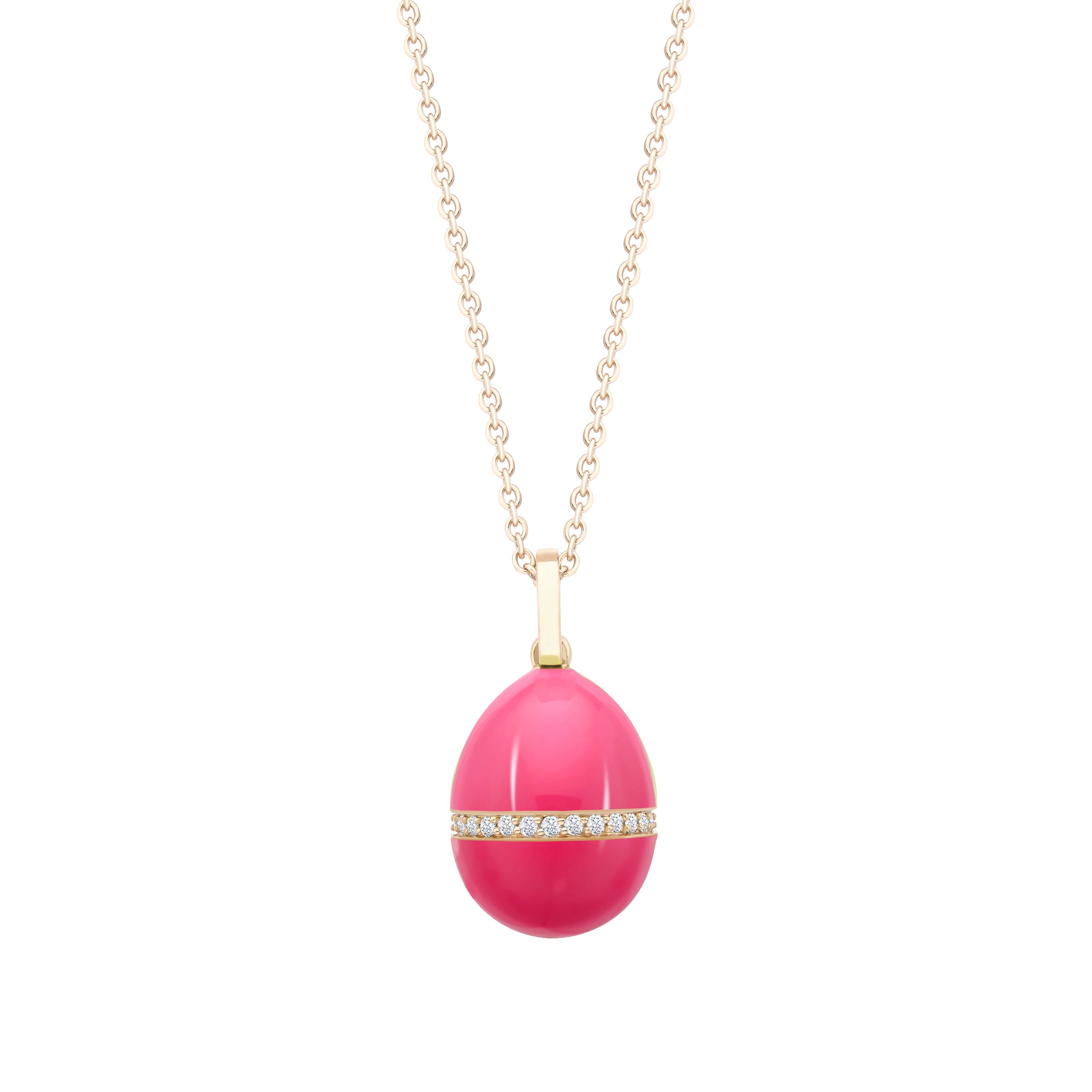 Rose Gold Neon Pink Egg Pendant with Diamond Belt | Fabergé