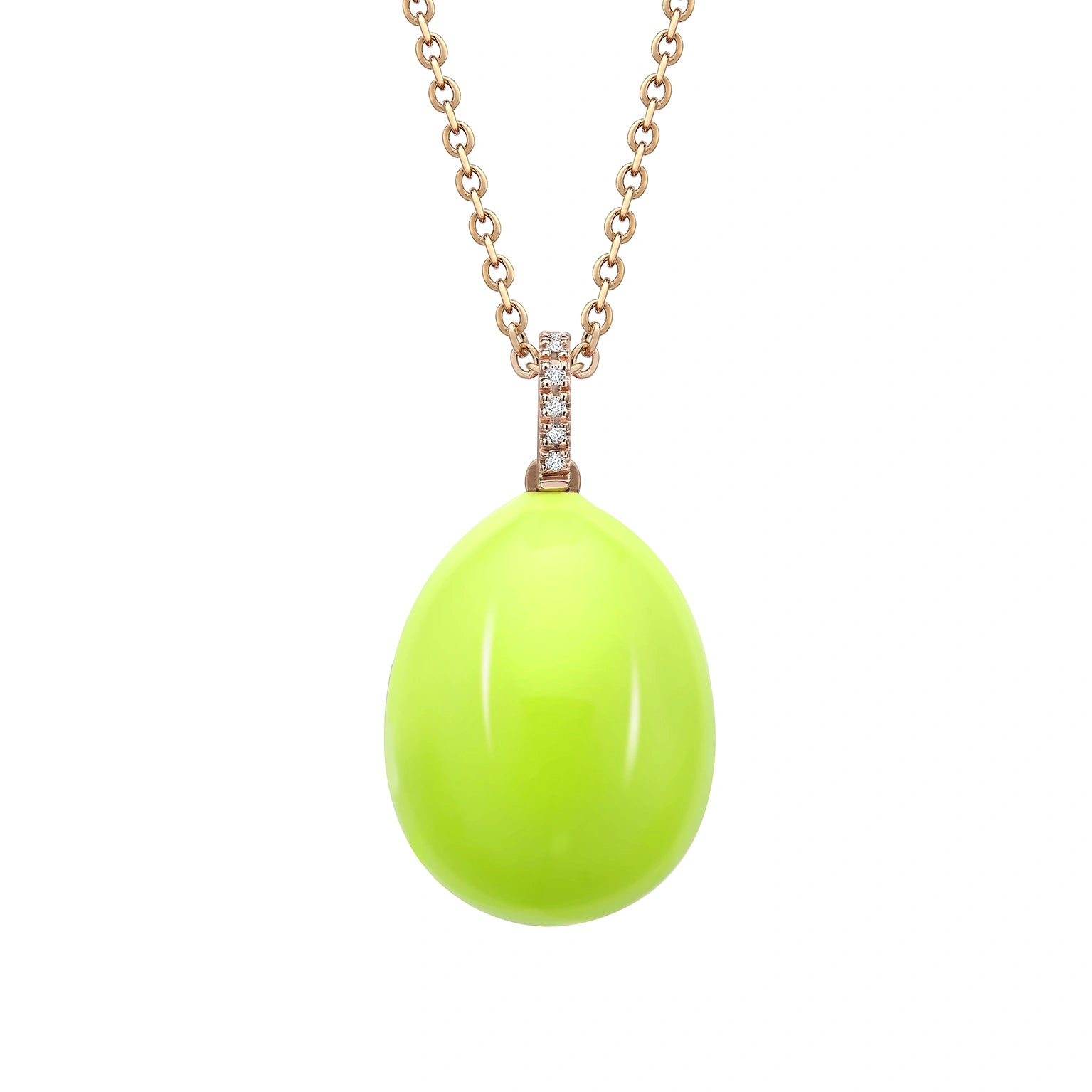 Rose Gold Neon Yellow Egg Pendant with Diamond Bail | Fabergé