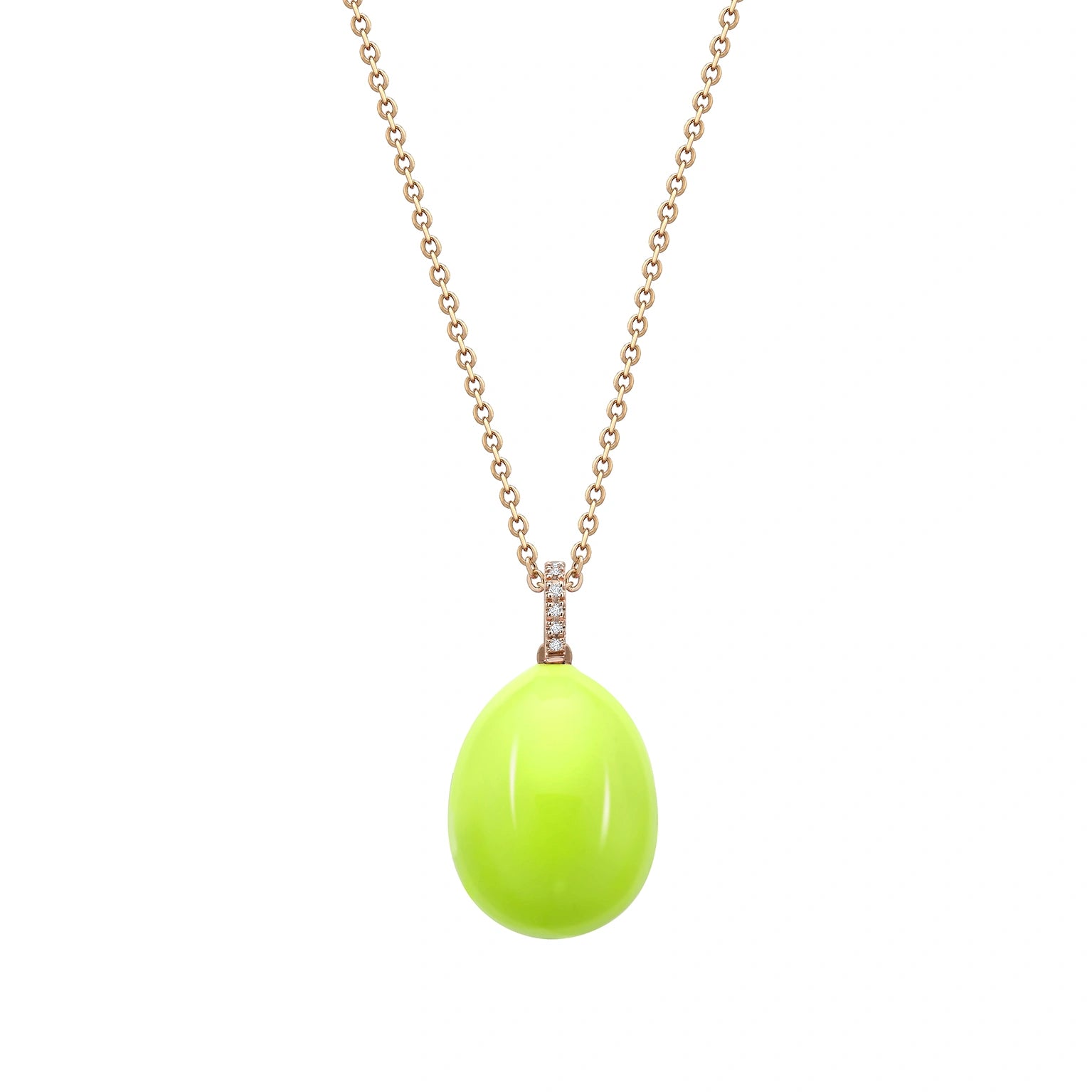 Rose Gold Neon Yellow Egg Pendant with Diamond Bail | Fabergé