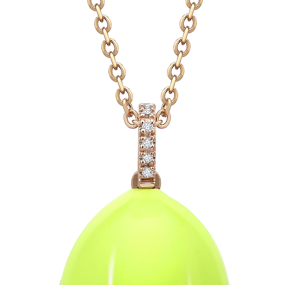 Rose Gold Neon Yellow Egg Pendant with Diamond Bail | Fabergé