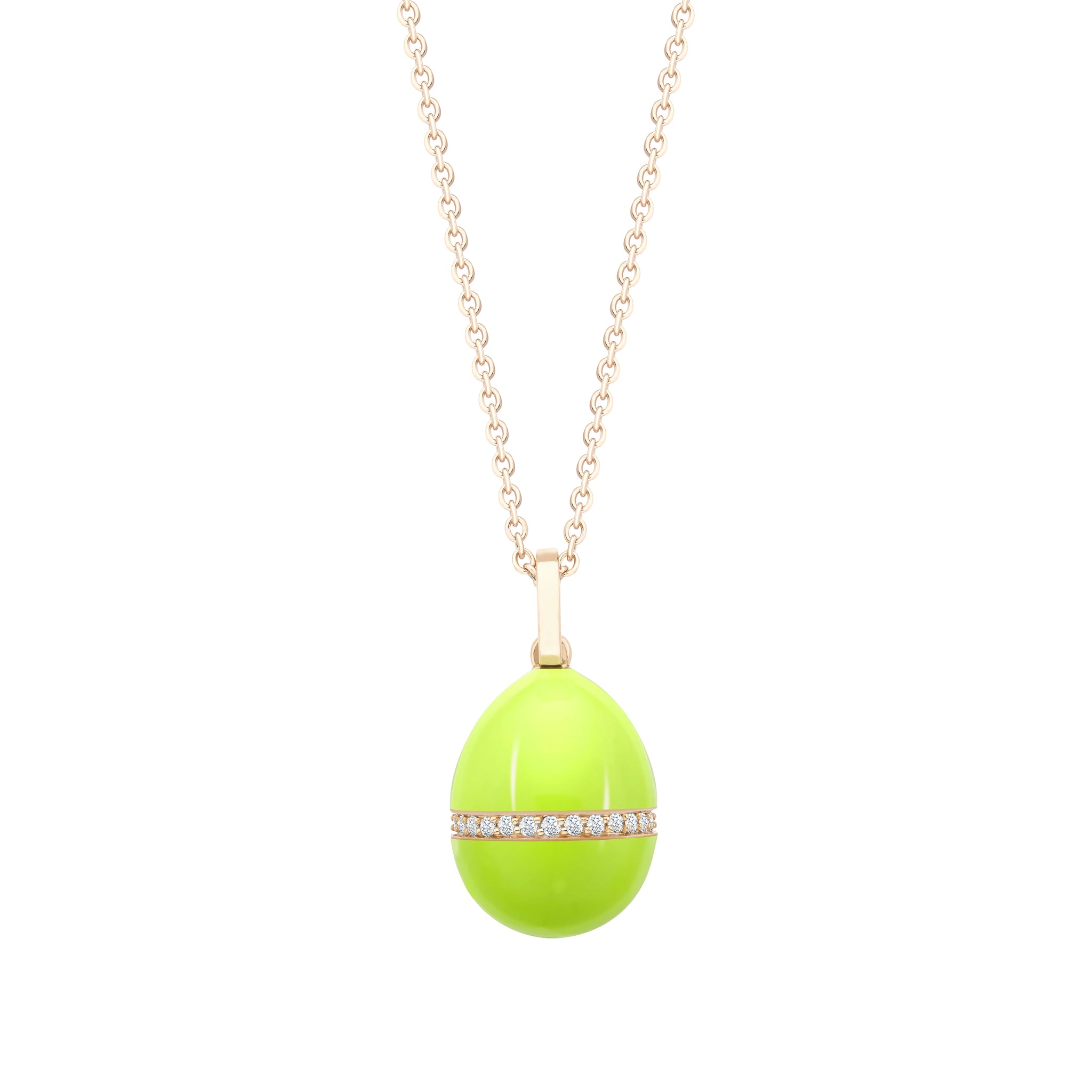 Rose Gold Neon Yellow Egg Pendant with Diamond Belt | Fabergé